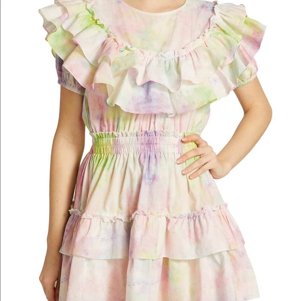 Stellah: Tie-Dye Ruffle Cotton Minidress (Large) - Picture 3 of 5
